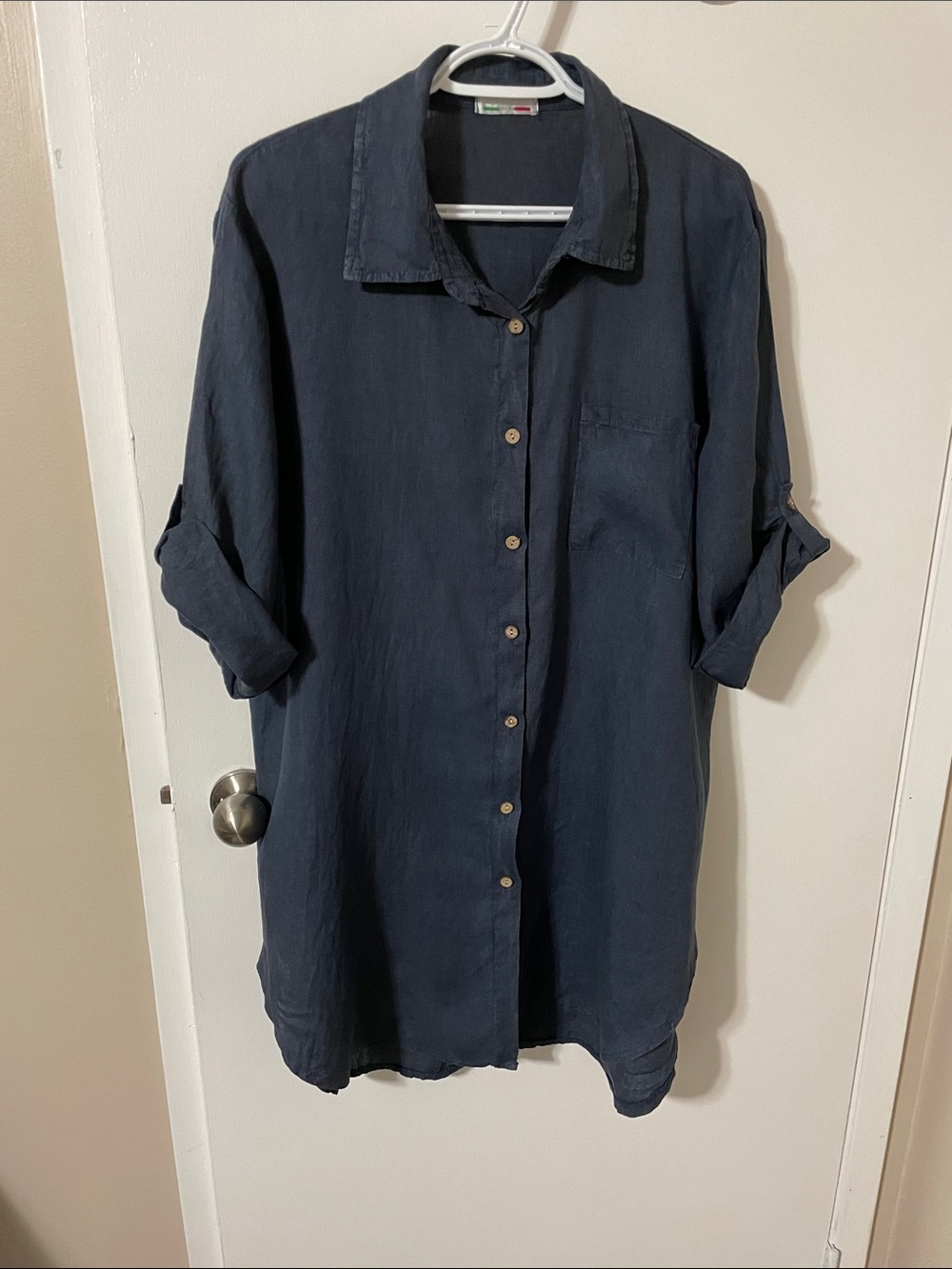 Made in Italy Dark Blue Linen Long Tunic Size Large